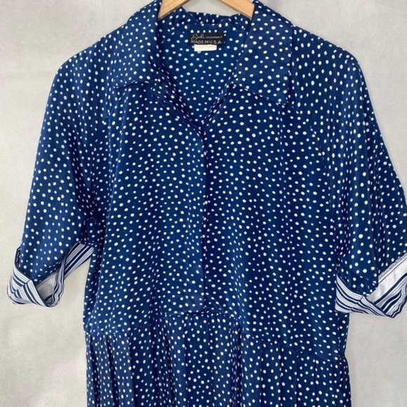 Vintage 80s USA Breli Originals Womens Navy Blue & white polka dot dress size XL - Picture 2 of 12